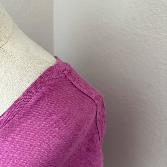 Eri + Ali Linen Blouse Ruffles Sleeves Scoop Neck Cross Back Lightweight Fuchsia - Picture 8 of 11